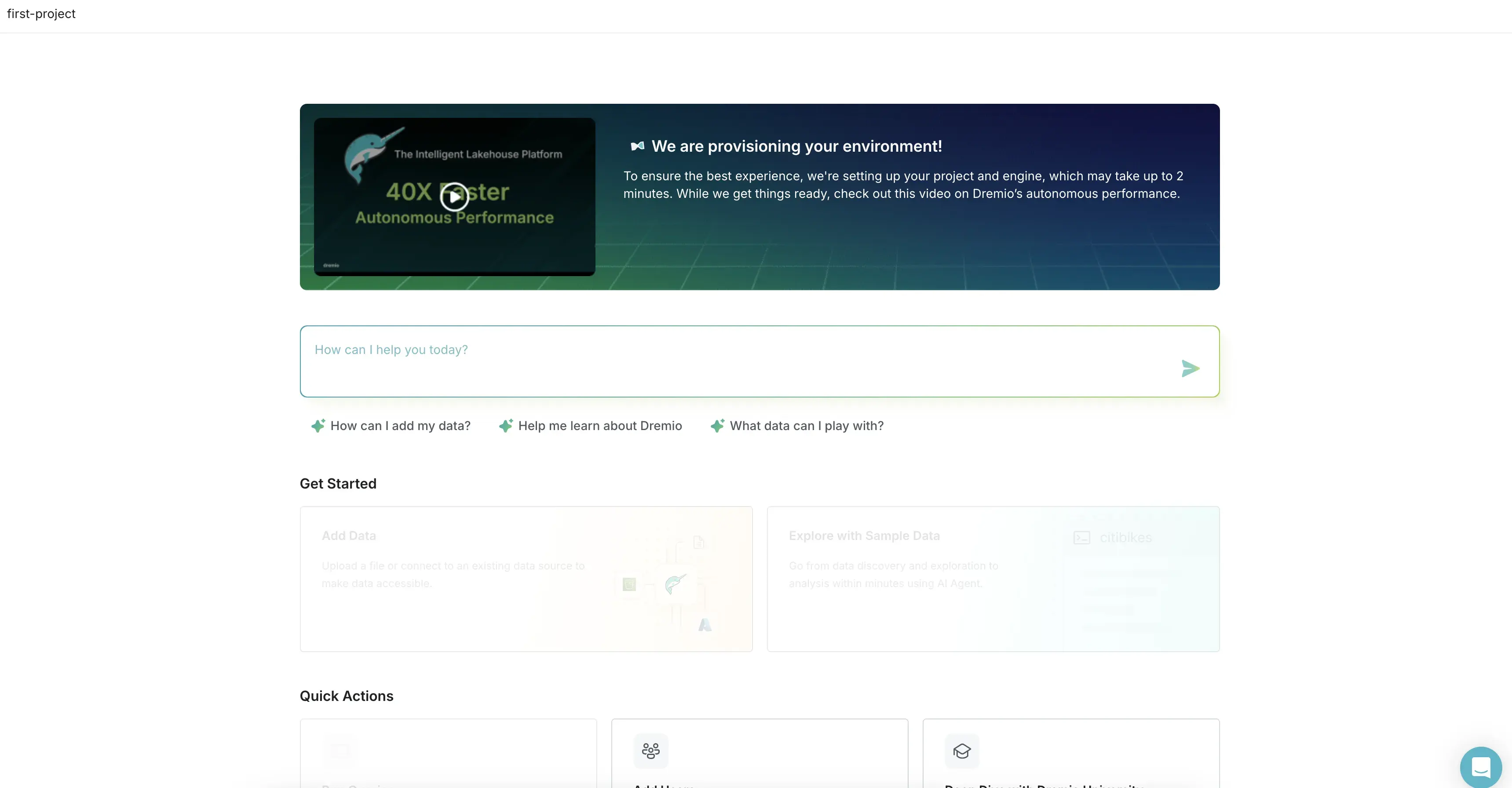 Provisioning of Dremio Project