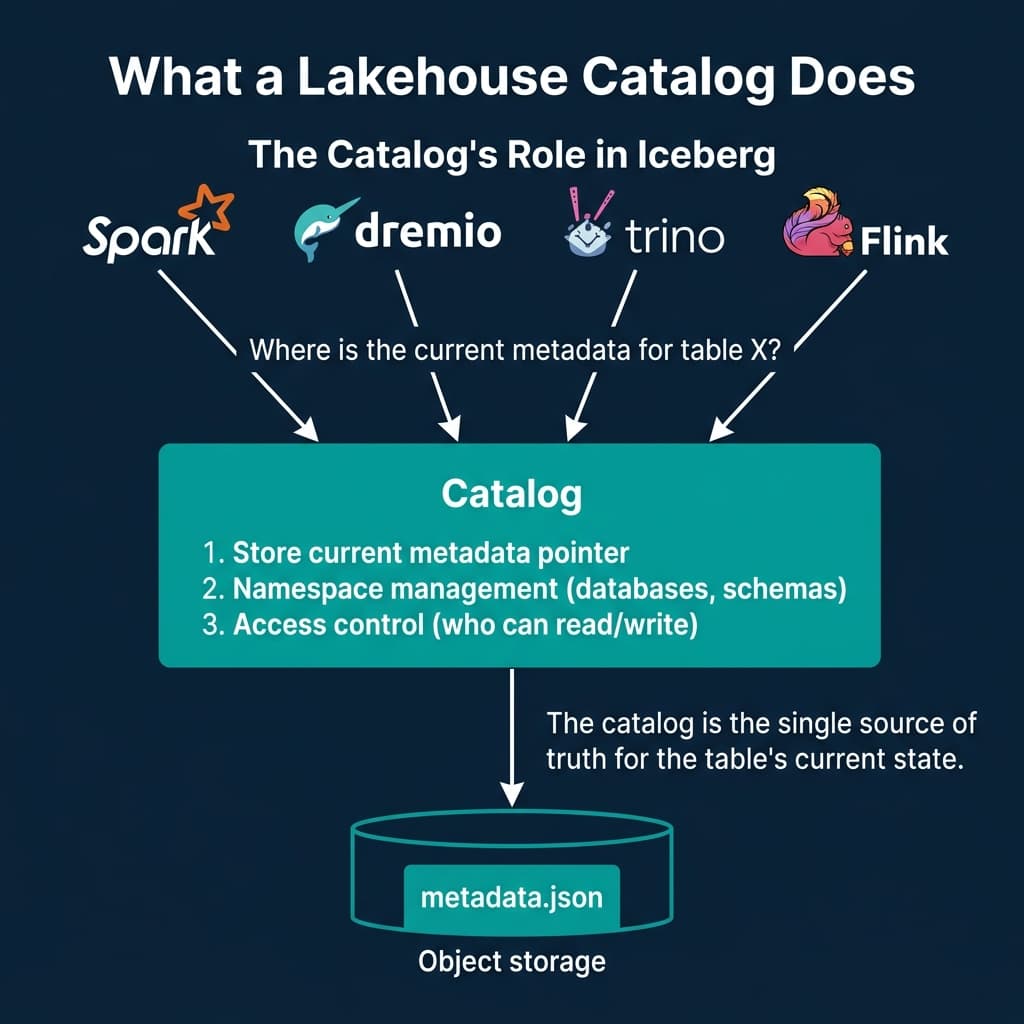 The three core responsibilities of a lakehouse catalog