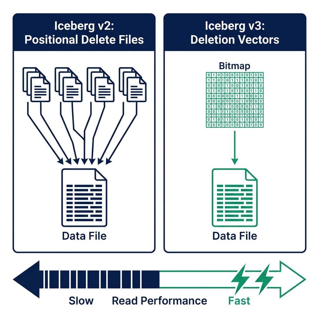 Iceberg deletion vectors vs positional delete files comparison